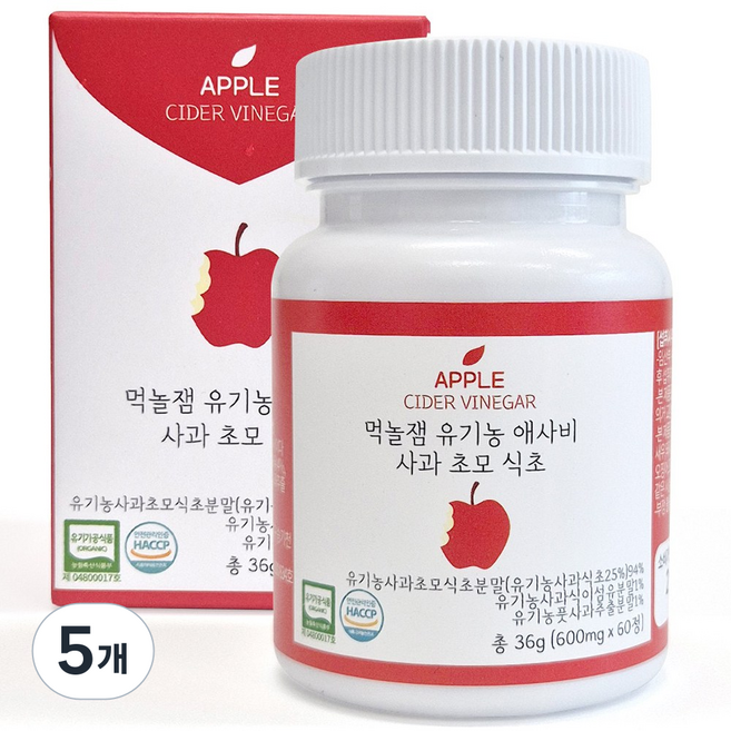 먹놀잼 유기농 애사비 사과 초모 식초, 5개, 60정