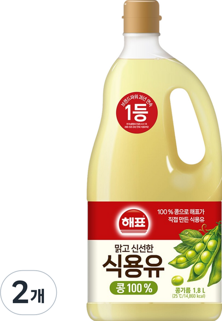 사조대림 해표 콩기름, 해표 식용유 1.8L x2개/콩기름, 2개, 1.8L
