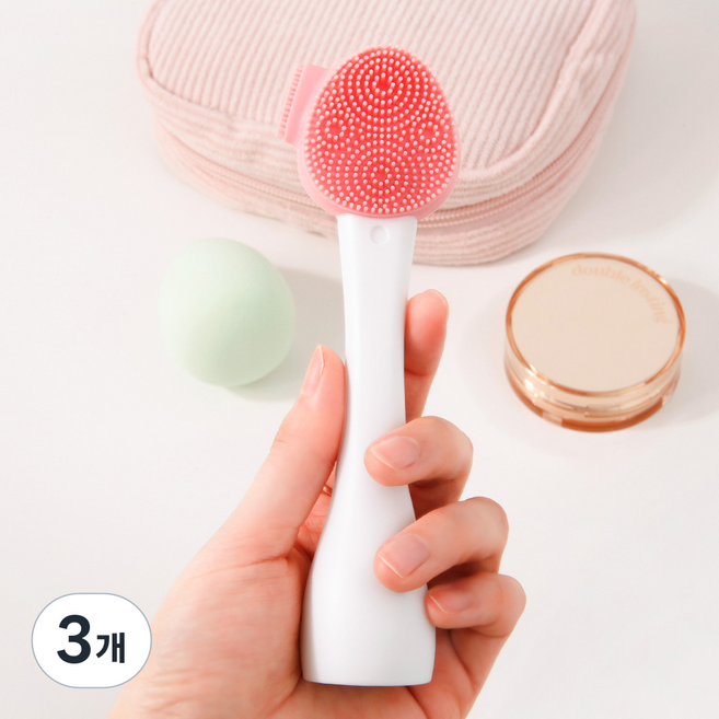 일호장신구 실리콘 모공 세안 브러쉬 데일리 컴팩트 페이스 스크럽 소프트 딥클렌징, 3개, 화이트핑크