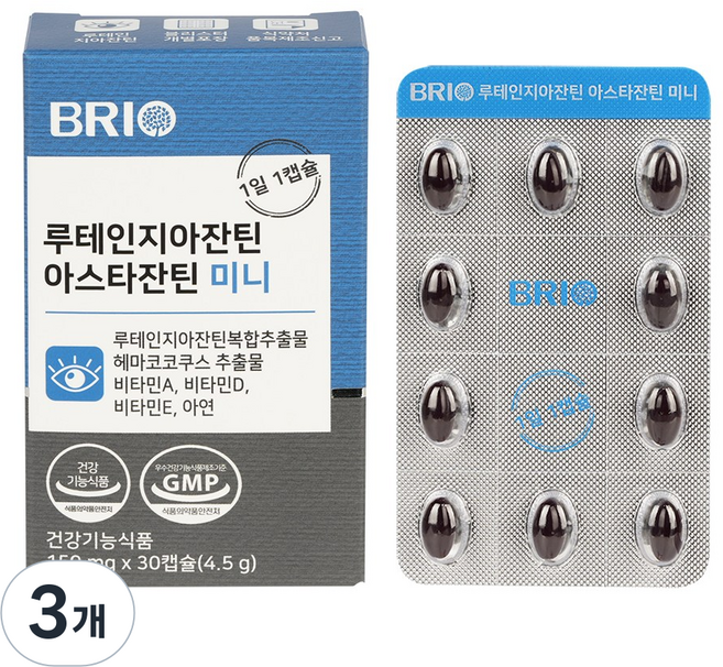 루테인 지아잔틴 아스타잔틴 / 눈 건강 비타민A 영양제 / 눈 피로도 개선 헤마토코쿠스 추출물, 3개, 30정