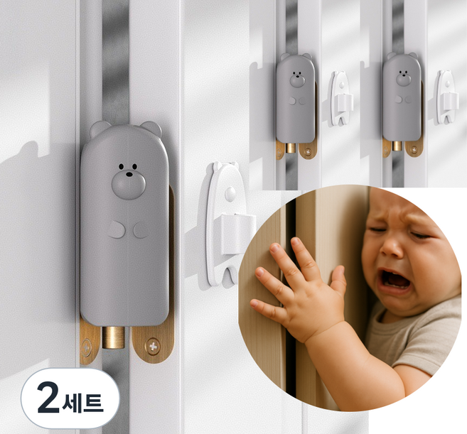 손끼임방지 곰돌이 캐릭터 실리콘 문닫힘방지 도어스토퍼 3개, 2세트, 그레이