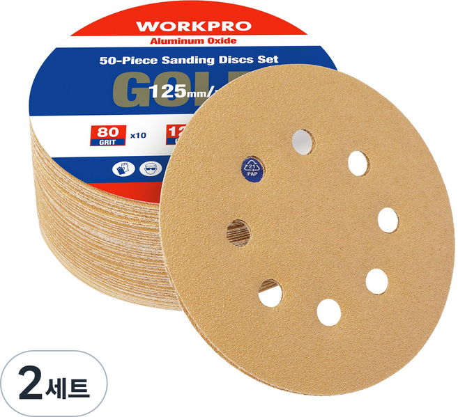 WORKPRO 50PC 125mm 원형 사포 세트 광택기용 원형 샌드 페이퍼, 2세트