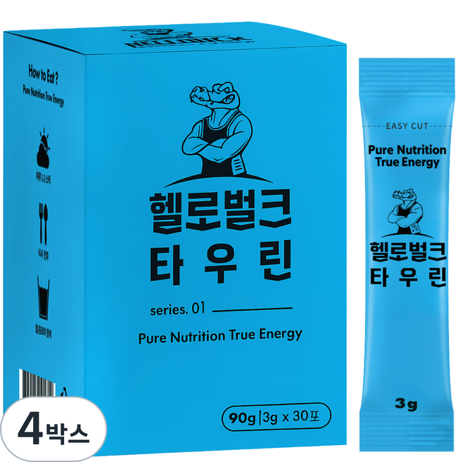 헬로벌크 타우린 피로회복 비타민C 카페인제로 레몬맛, 4박스, 30회분