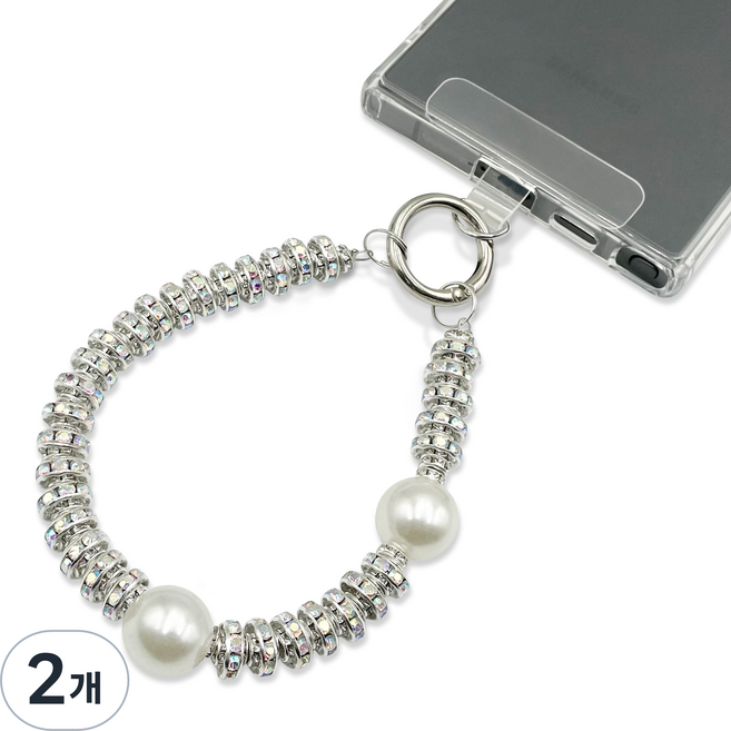 무빙 오팔 핸드스트랩 D형고리 태그홀더 세트 행온택, 2개, 오팔 진주