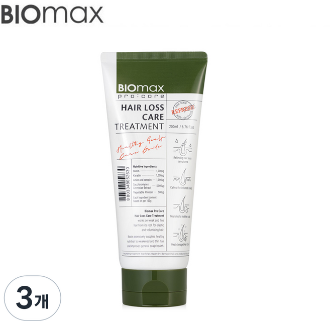 바이오맥스 무실리콘 단백질 트리트먼트 헤어팩, 3개, 200ml