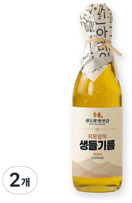 권도령 방앗간 건강한 식탁 볶지않은 저온압착 생들기름, 2개, 350ml