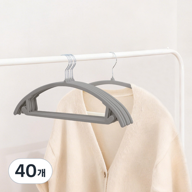 어깨 뿔 방지 내구성 좋은 360도 회전 논슬립 벨벳 라운드 옷걸이 고급형 쿠텐퍼 어깨쭐 논슬립 옷걸이, 그레이, 40개