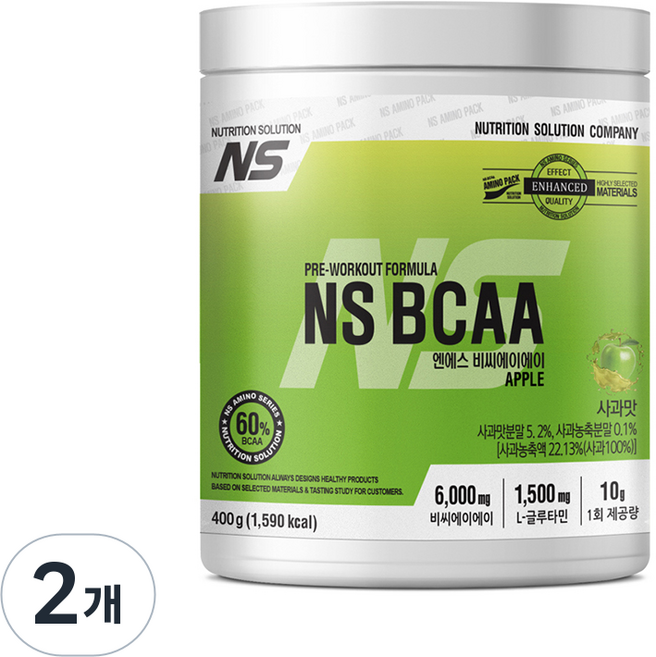 NS BCAA 사과맛 아미노산 보충제, 2개, 400g