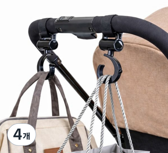 포레샵 회전형 벨크로 유모차 가방 걸이, 4개, 블랙