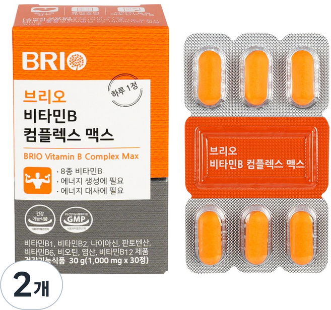 비타민B 컴플렉스 30일분 / 고함량 활성 비타민B군 / 비타민 B1 B2 B3 B5 B6 B7 B9 B12 비오틴 판토텐산 나이아신 엽산 영양제, 2개, 30정