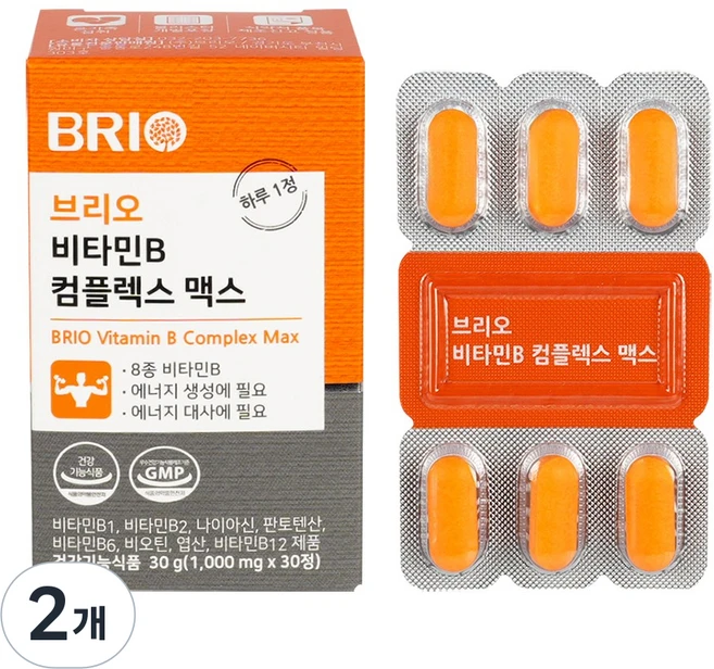 비타민B 컴플렉스 30일분 / 고함량 활성 비타민B군 / 비타민 B1 B2 B3 B5 B6 B7 B9 B12 비오틴 판토텐산 나이아신 엽산 영양제, 2개, 30정 - 쿠팡