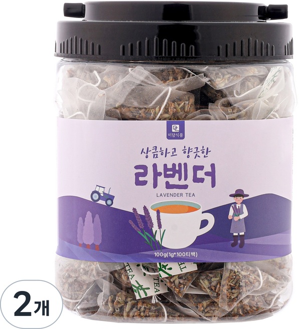 [미세플라스틱 없는 생분해필터] 미담식품 라벤더 차 삼각티백, 2개, 100개입, 1g