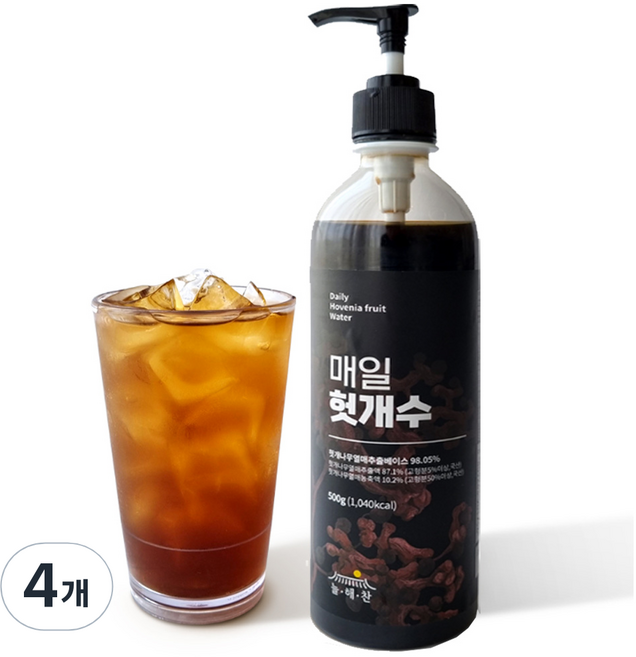 [늘해찬] 매일 국내산 헛개수 진한 헛개차 헛개수원액 엑기스 농축액 진한 원액, 4개, 500g