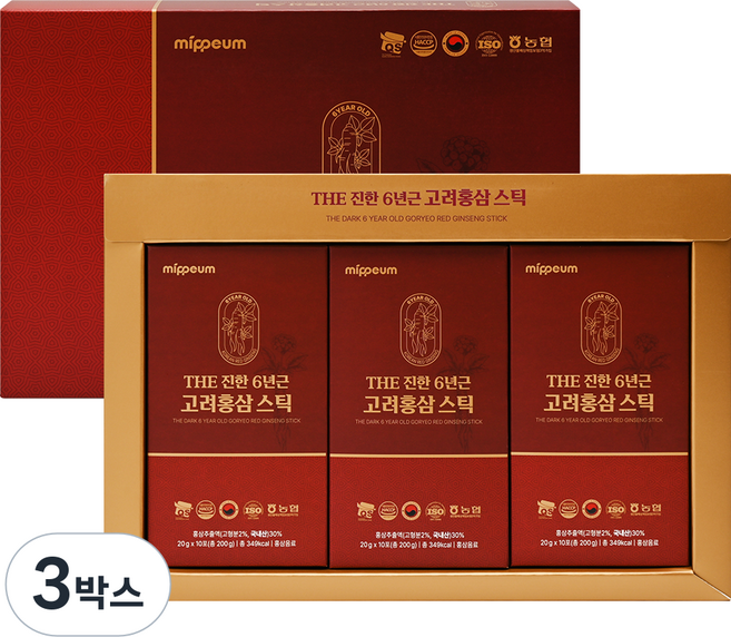 더 진한 6년근 고려홍삼스틱, 3박스, 600g