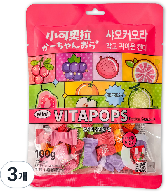 샤오커오라 시즌2 트로피칼 베트남 무설탕 간식 비타민C 캔디 사탕, 3개, 100g