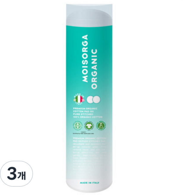 모이스올가 프리미엄 유기농 화장솜 퓨어스티치, 100매입, 3개