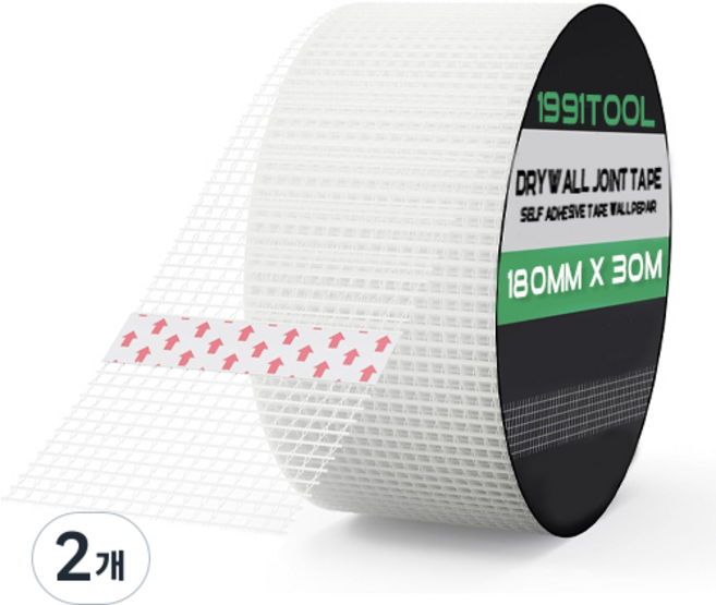 1991공구 퍼티 조인트 석고보드 벽 망사 테이프, 180mm X 30m, 2개