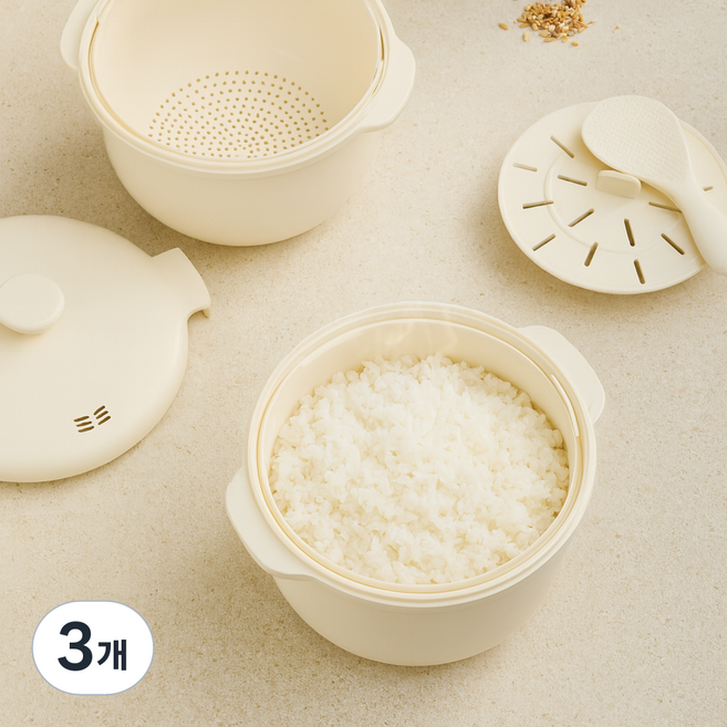 일상드림 전자레인지 저당밥솥 당질저감밥솥 저당트레이, 3개, 크림