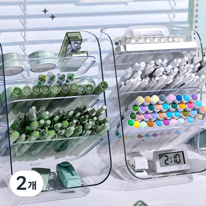 PDG 대용량 3단 연필꽂이, 2개, 투명