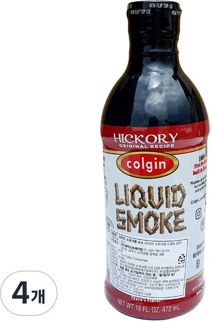 콜긴 리퀴드 스모크향 소스 스모크 불향 불맛 숯불 바베큐 소스, 4개, 472ml