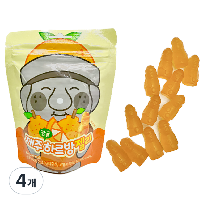 제주 감귤 하르방 젤리 지퍼백포장 여행선물 기념품 아이간식 새콤달콤 제리, 80g, 4개