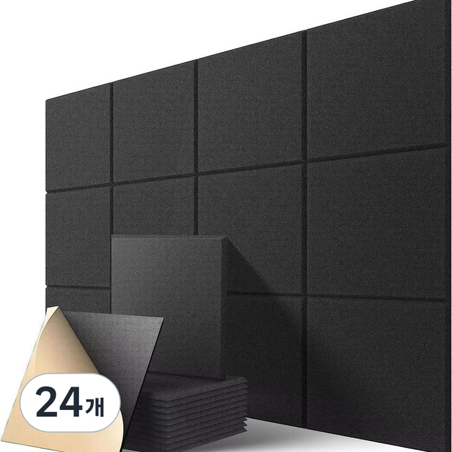 티지피 접착형 흡음판 방음판 벽 현관문 방음판 30cm x 30cm, 24개, 블랙