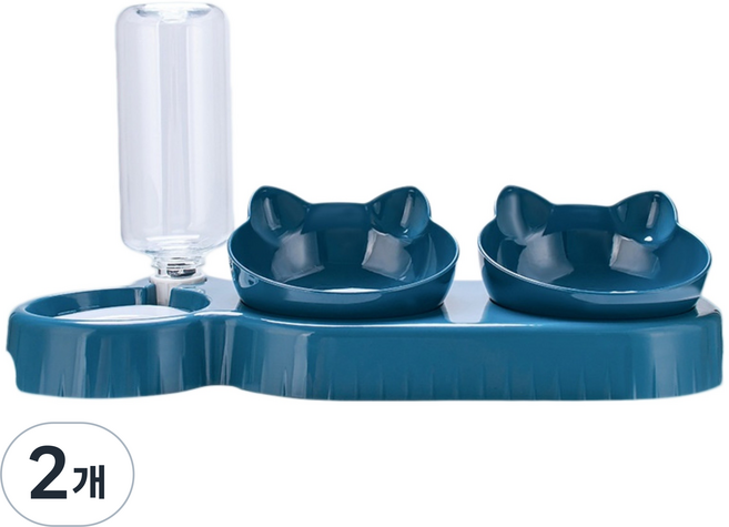 코코필 cocofil 애완동물 3용 식기 그릇 | 고양이 강아지 겸용 사료 물 자동 급수기 [분리형 세척 편리], 2개, 딥 블루