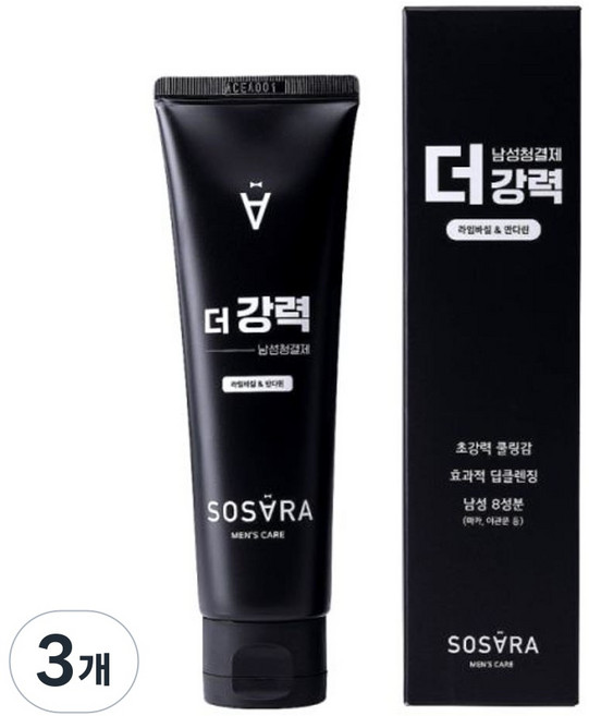 [국가대표 공식 후원 청결제] 소사라 더 강력 쿨링 남성 청결제 항문 사타구니 고환 가려움 세정제 100ml, 3개