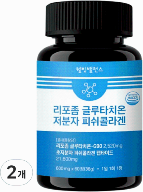 웰빙밸런스 고순도 리포좀 글루타치온 초저분자피쉬콜라겐 식약처 HACCP 인증, 2개, 60정