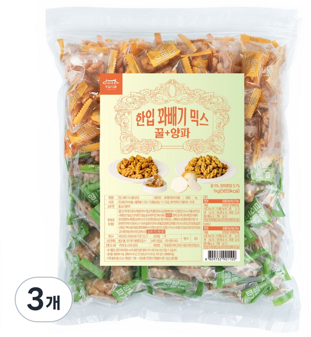 동일식품 미니 한입 꽈배기 2가지맛 꿀꽈배기+양파꽈배기 약150개입, 3개, 1kg