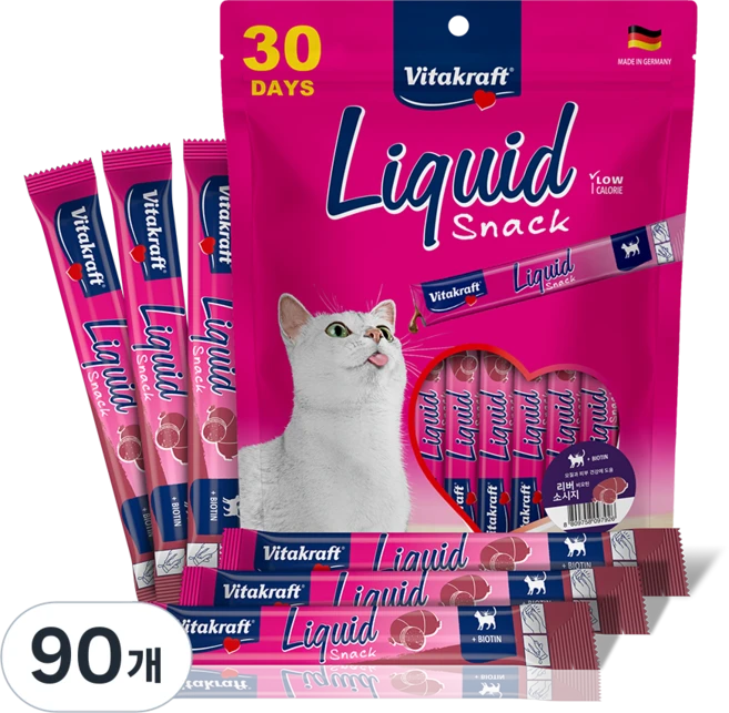 비타크래프트 리퀴드스낵 고양이간식, 리버소시지+비오틴, 15g, 90개 - 쿠팡