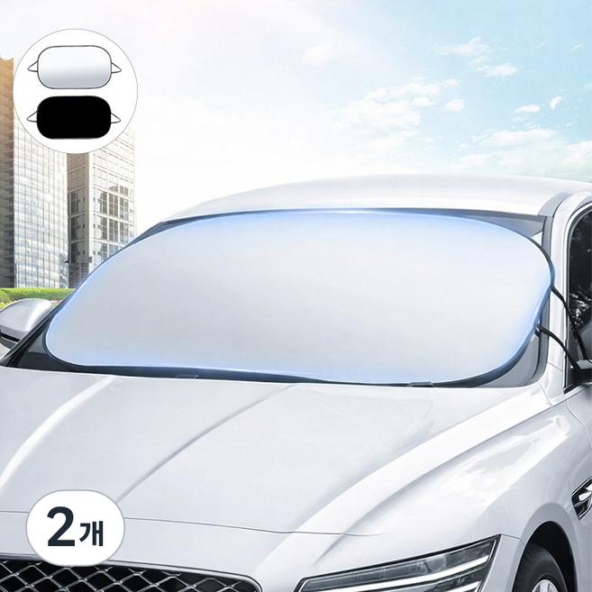 ROYAI ONE 실내 실외 겸용 차량 햇빛가리개 자동차 앞유리 선바이저, 2개, 실버