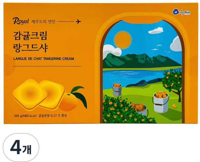 제주 감귤크림 랑그드샤 12개입 쿠키 간식 여행선물 기념품, 4개, 108g