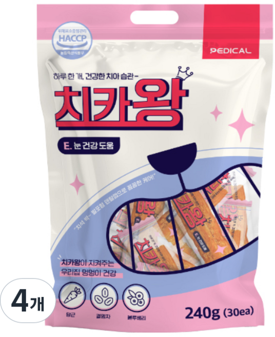 치카왕 강아지 소프트 발포형 덴탈껌 대용량, 240g, 4개, 눈