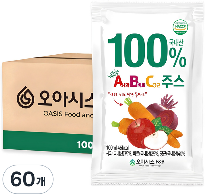 오아시스 국내산 ABC주스, 60개, 100ml
