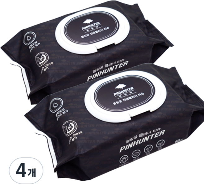 핀헌터 대용량 볼링공 클리너티슈, 블랙, 4개