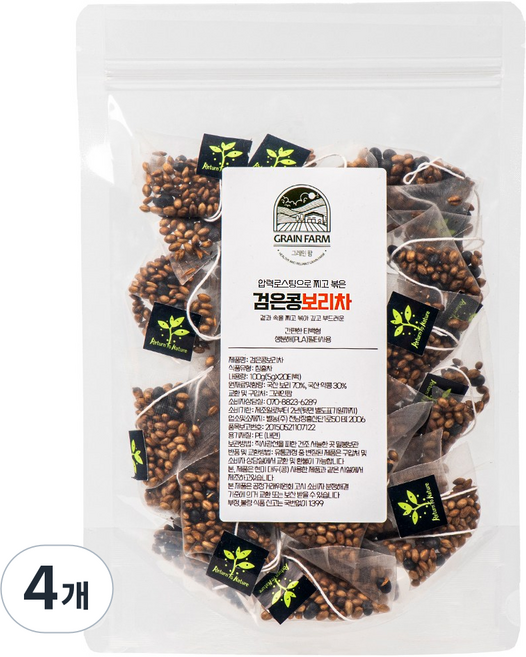 그레인팜 압력으로 찌고 볶은 검은콩보리차티백 국산 약콩보리차 간편한 통알곡티백차, 4개, 20개입, 5g