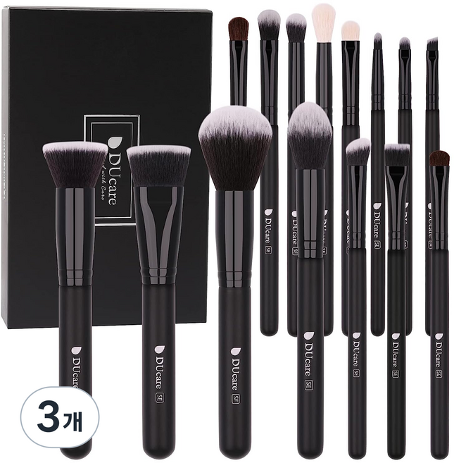 DUcare 브러시 15세트 브러시 세트 여행 가부키 베이스 블러쉬 아이라이너 섀도우 브러시 컨실러 브러시 세트 블랙, 3개, DF1551