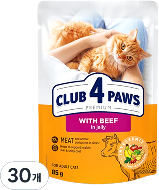 클럽4포우즈 프리미엄 파우치 어덜트캣 비프젤리, 85g, 30개, 소 - 쿠팡