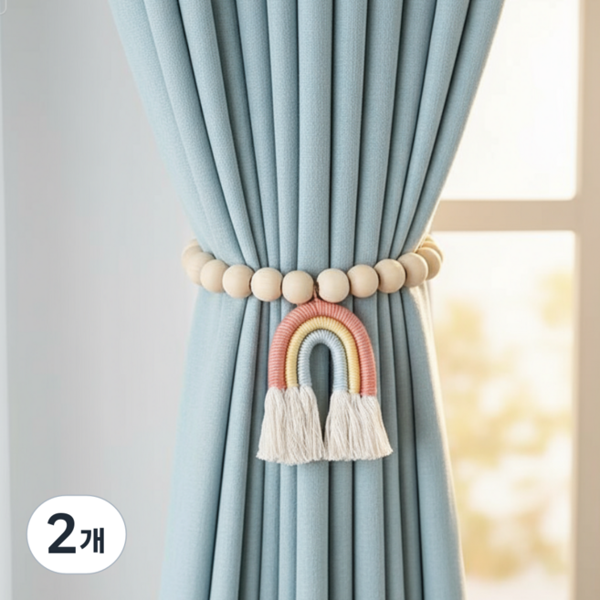 DUGN 강력 자석 마그네틱 커튼끈 타이백 무지개, 삼색이, 2개