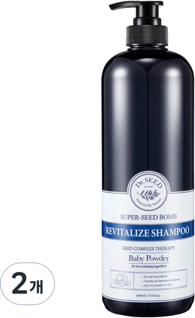 닥터시드 슈퍼시드밤 리바이탈라이즈 샴푸 베이비파우더, 1L, 2개