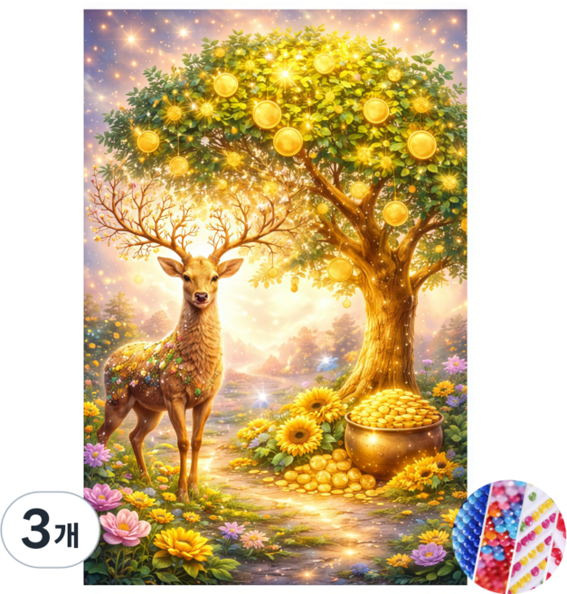 상덕 보석십자수 DIY 키트 캔버스형 액자40 x 50cm, 3개, YH030