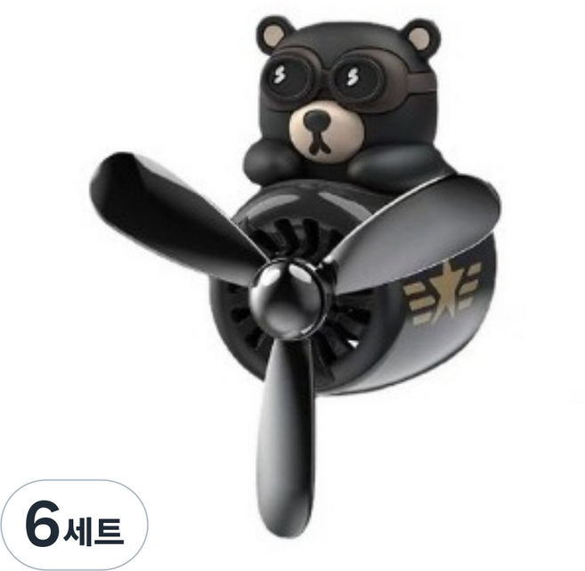 인기17종 차량용 송풍구 프로펠러 방향제 피규어 캐릭터+리필2매, 1)블랙곰돌이(하키), 6세트