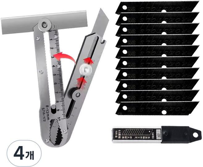 다기능 올스틸 커터칼 13in1+ 리필 칼날 10개 공업용 전문가용 스테인레스 나이프 미술 도구 커터 병따개 눈금자 톱니 일체형, 은색, 4개