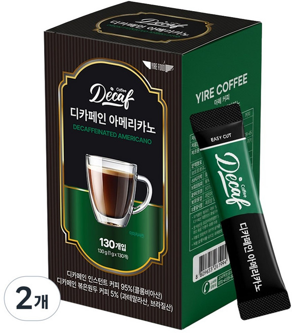 디카페인 아메리카노 원두커피믹스 블랙커피, 2개, 130개입, 1g