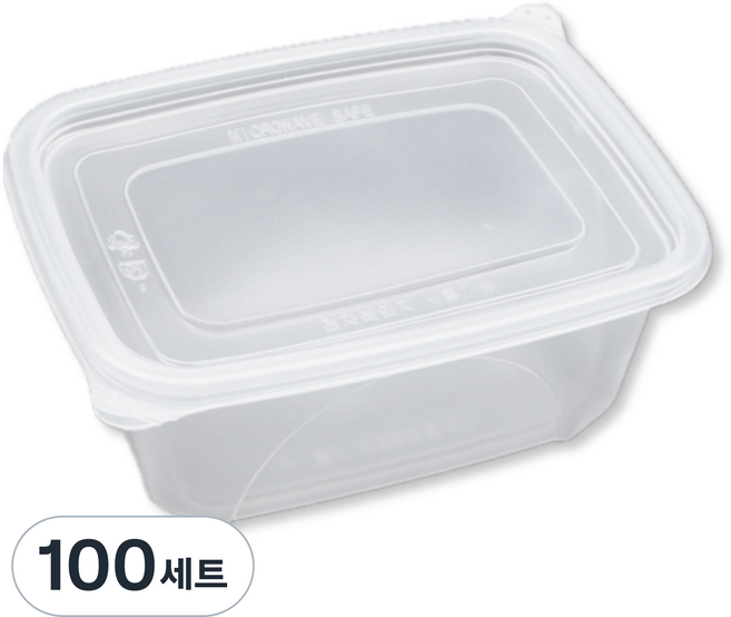 버디팩 PP 고강도 투명 밀폐 사각용기 특대 1550ml 삼계탕 용기 전자렌지 가능, 100세트, 1개