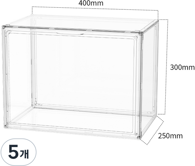 하이텍윙 아크릴 적층형 수납함 앞오픈 정리함 신발/소품 보관함 40x30x25cm, 5개, 투명