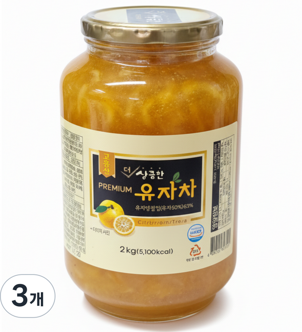 과육이 풍부한 더상큼한 유자차, 3개, 2kg, 1개입