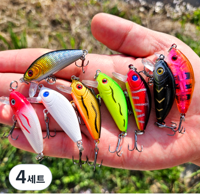 워블링 액션 루어 8종 리얼 에기 꺽지/배스/농어/민물/바다, 4세트, 3.6g, 혼합세트(8종)