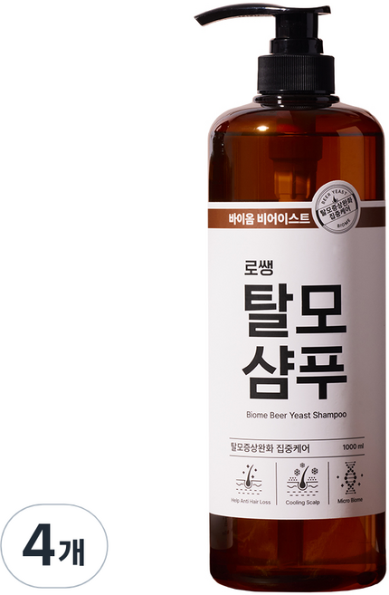 로쌩 맥주효모 마이크로바이옴 탈모 샴푸, 1L, 4개
